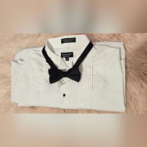 Men's White Tuxedo Shirt with‎ Bow Tie Designed in Italy Formal Dress